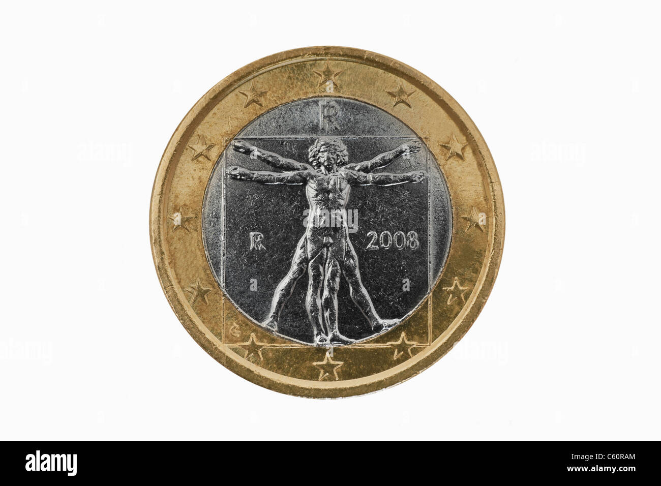 Detailansicht der Rückseite mit 1- Euro Münze aus Italien | photo détail d'un verso d'une pièce de 1 Euro de l'Italie Banque D'Images