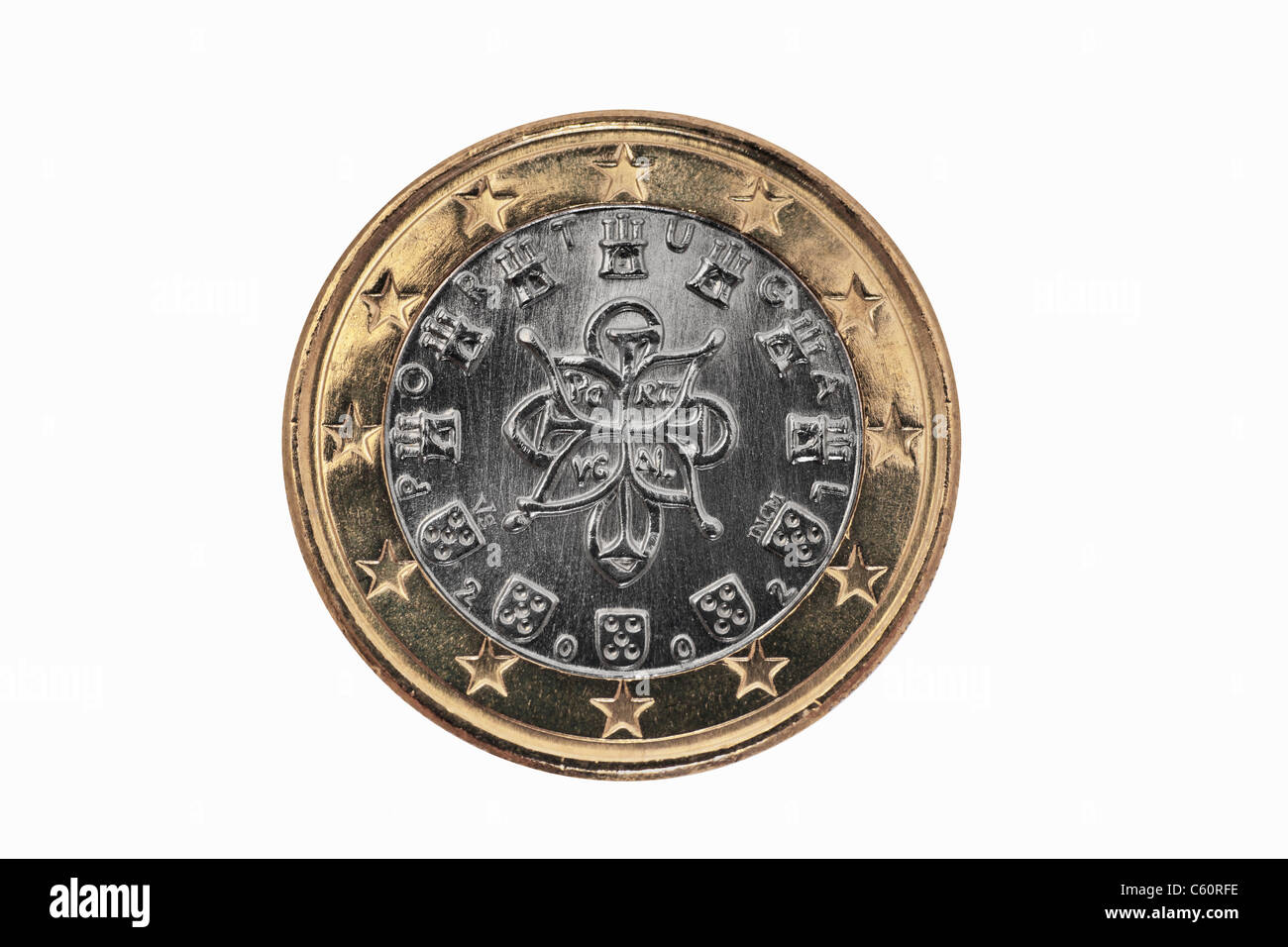Detailansicht der Rückseite mit 1- Euro Münze aus Portugal | photo détail d'un verso d'une pièce de 1 Euro de Portugal Banque D'Images