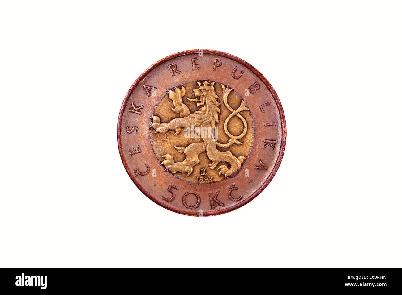 Detailansicht einer tschechischen 50 Kronen Münze | photo détail d'une pièce de monnaie couronne tchèque 50 Banque D'Images
