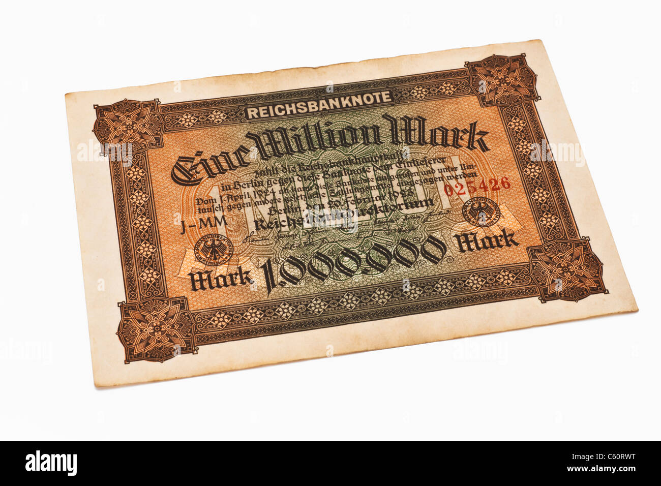 Photo détail d'une ancienne loi allemande du 20 février 1923 sur le montant d'un million de reichsmarks Banque D'Images