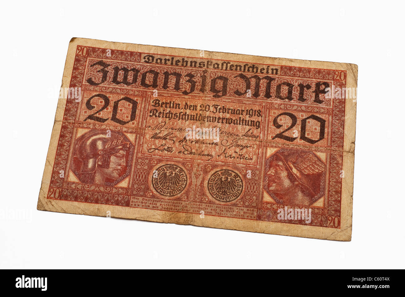 Photo détail d'une ancienne loi allemande du 20 février 1918 au sujet de la quantité de reichsmarks vingt Banque D'Images