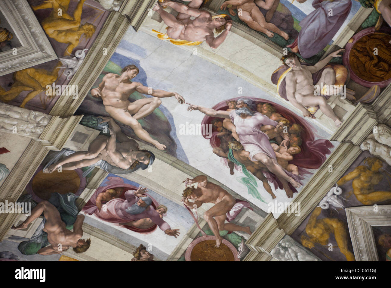 L'Italie, Rome, le Vatican, Musée du Vatican, la Chapelle Sixtine de Michel-Ange, fresque de la création d'Adam Banque D'Images