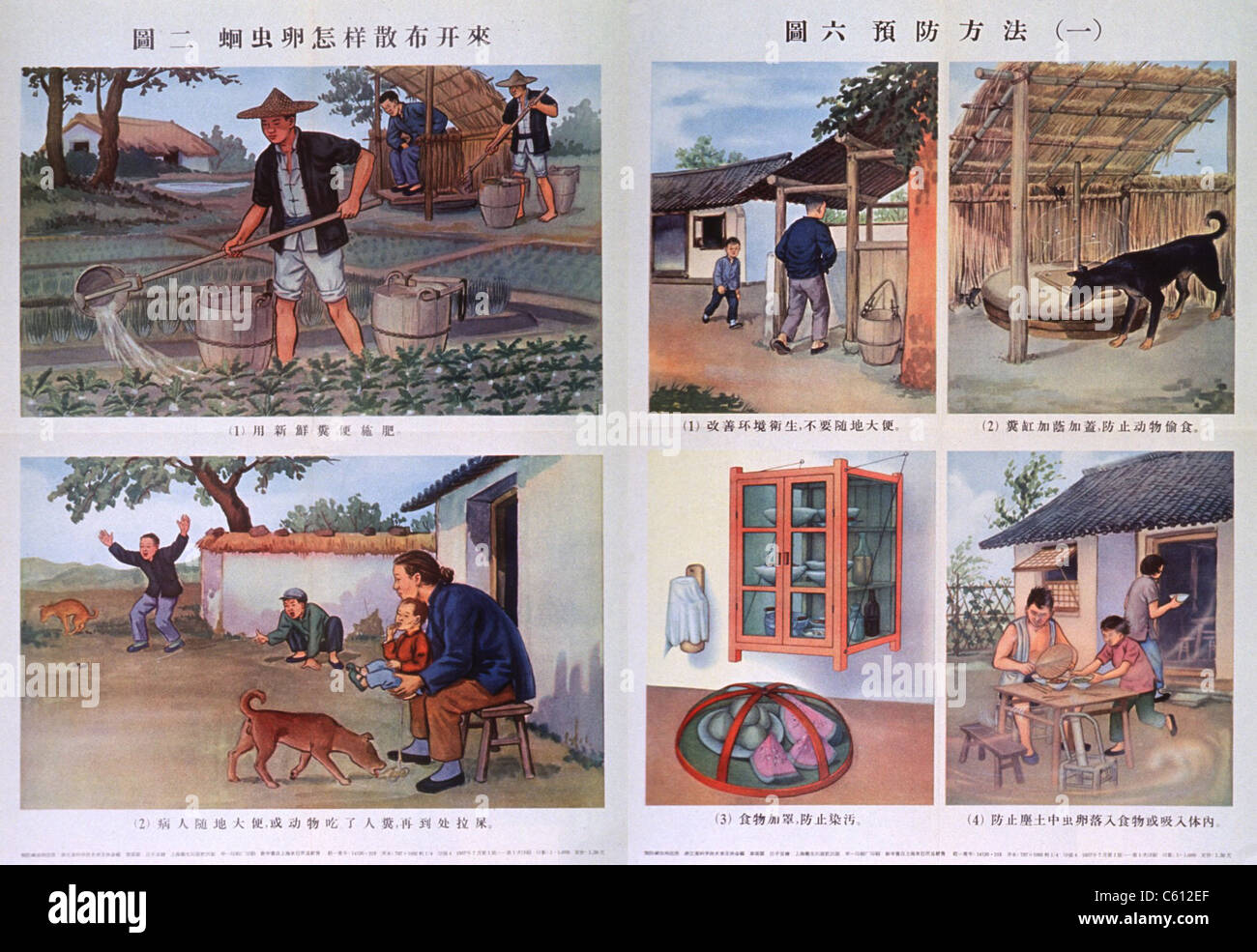 L'éducation en matière de santé publique dans la Chine rouge. Deux affiches  contre une mauvaise hygiène (à gauche), avec de bonnes pratiques (à  droite), dans une tentative Photo Stock - Alamy