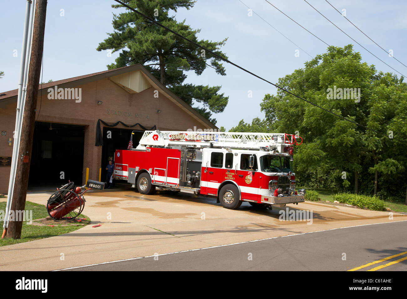 Camion de pompiers camion échelle poste numéro 4 fenton fire district St louis County États-Unis d'Amérique latine Banque D'Images