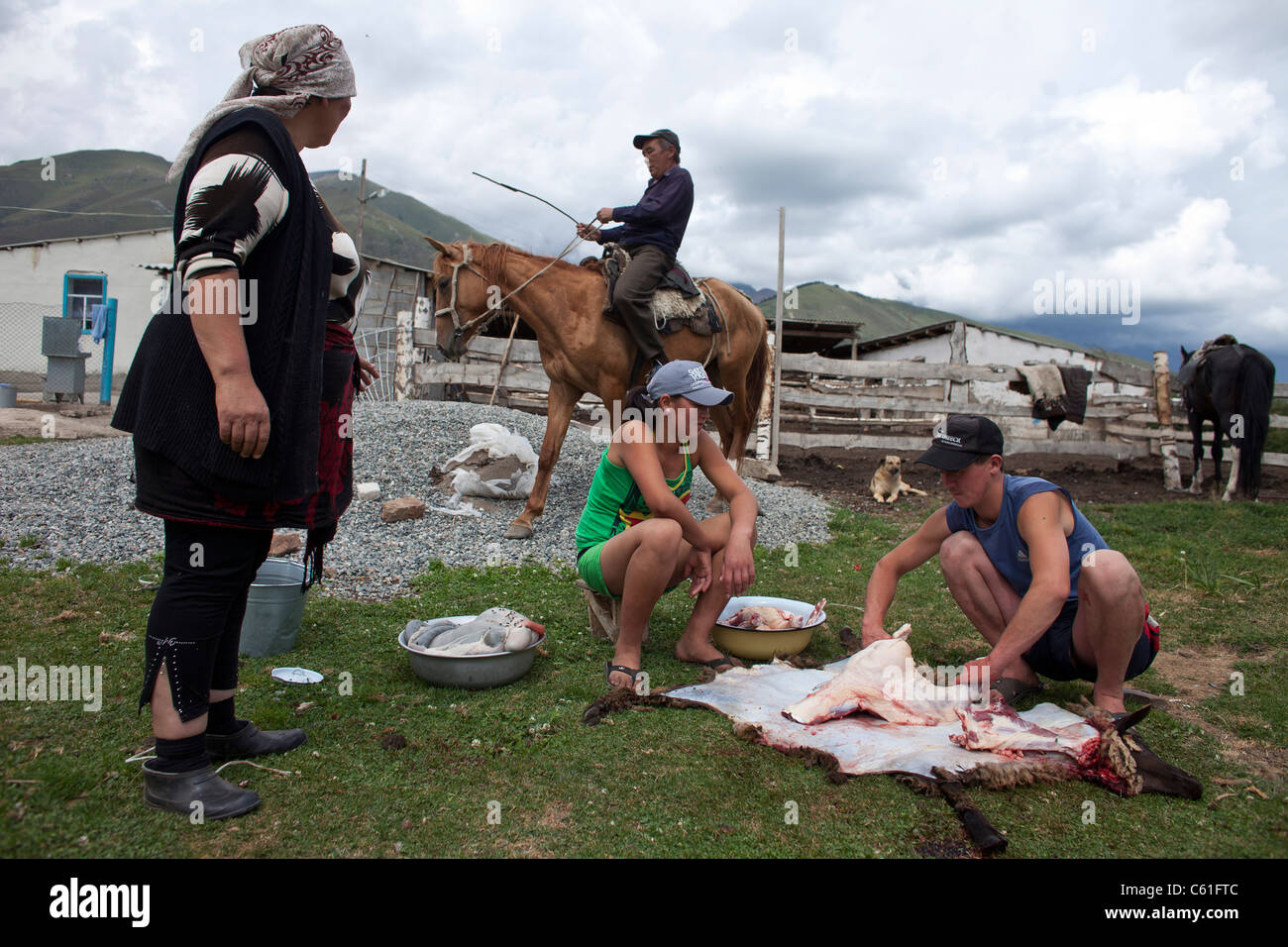 Abattre une chèvre au Kirghizstan Banque D'Images