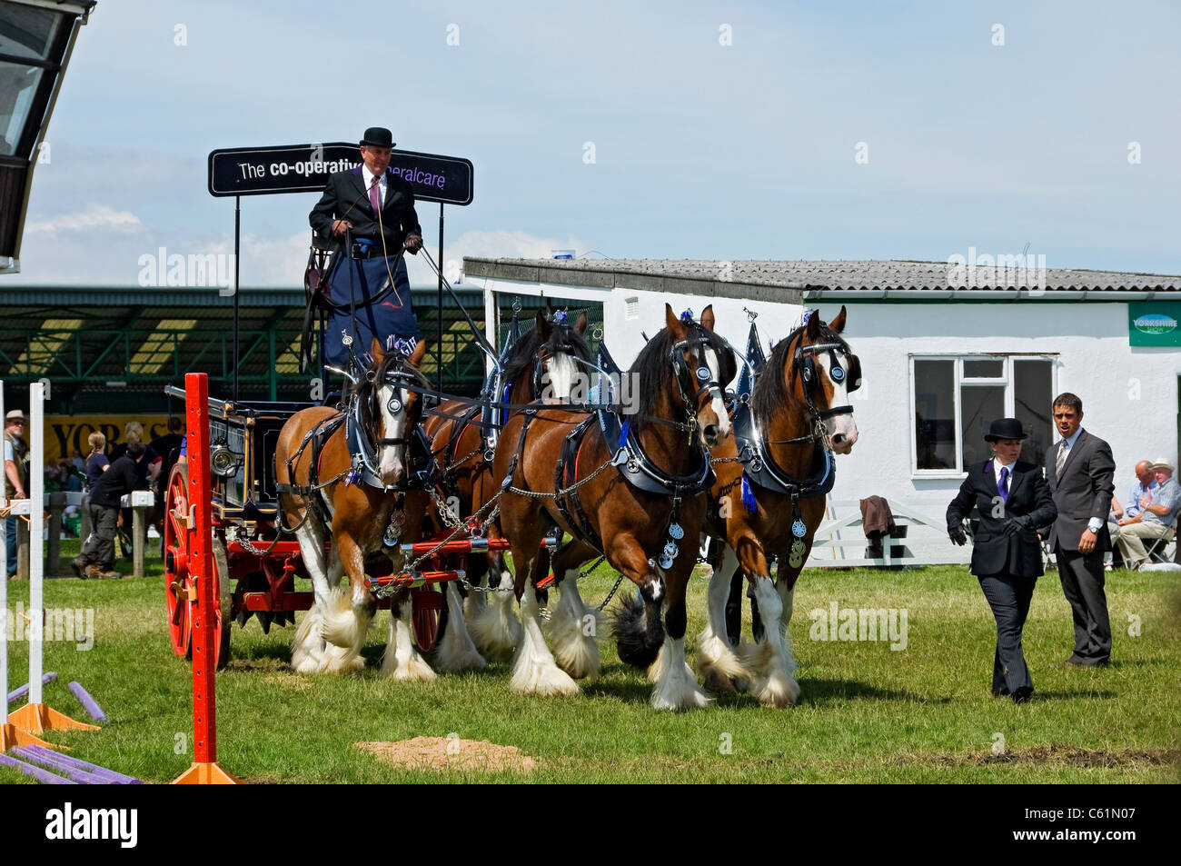 Équipe de quatre chevaux lourds au Great Yorkshire Show en été Harrogate North Yorkshire Angleterre Royaume-Uni GB Grande-Bretagne Banque D'Images