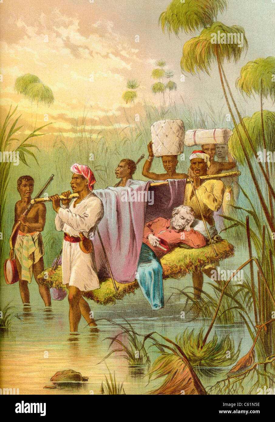 David Livingstone en cours "Le Dernier Kilomètre" à mourir à son berceau africain dans Ujiji, Tanganyika, l'Afrique en 1873. Banque D'Images