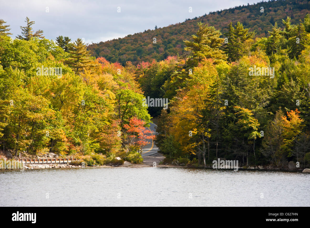 La pittoresque route US 1 au nord de Bar Harbor à Lubec, Maine, capture les couleurs incroyables du Maine au début de l'automne. Banque D'Images