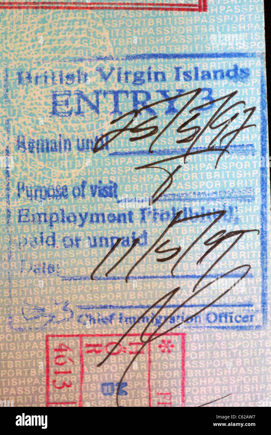 Timbre de passeport pour les iles vierges britanniques Banque de