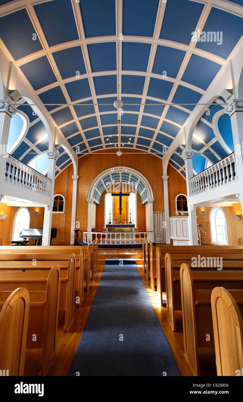 L'église en bois dans le village de Seydisfjordur, Eastfjords, Islande Banque D'Images