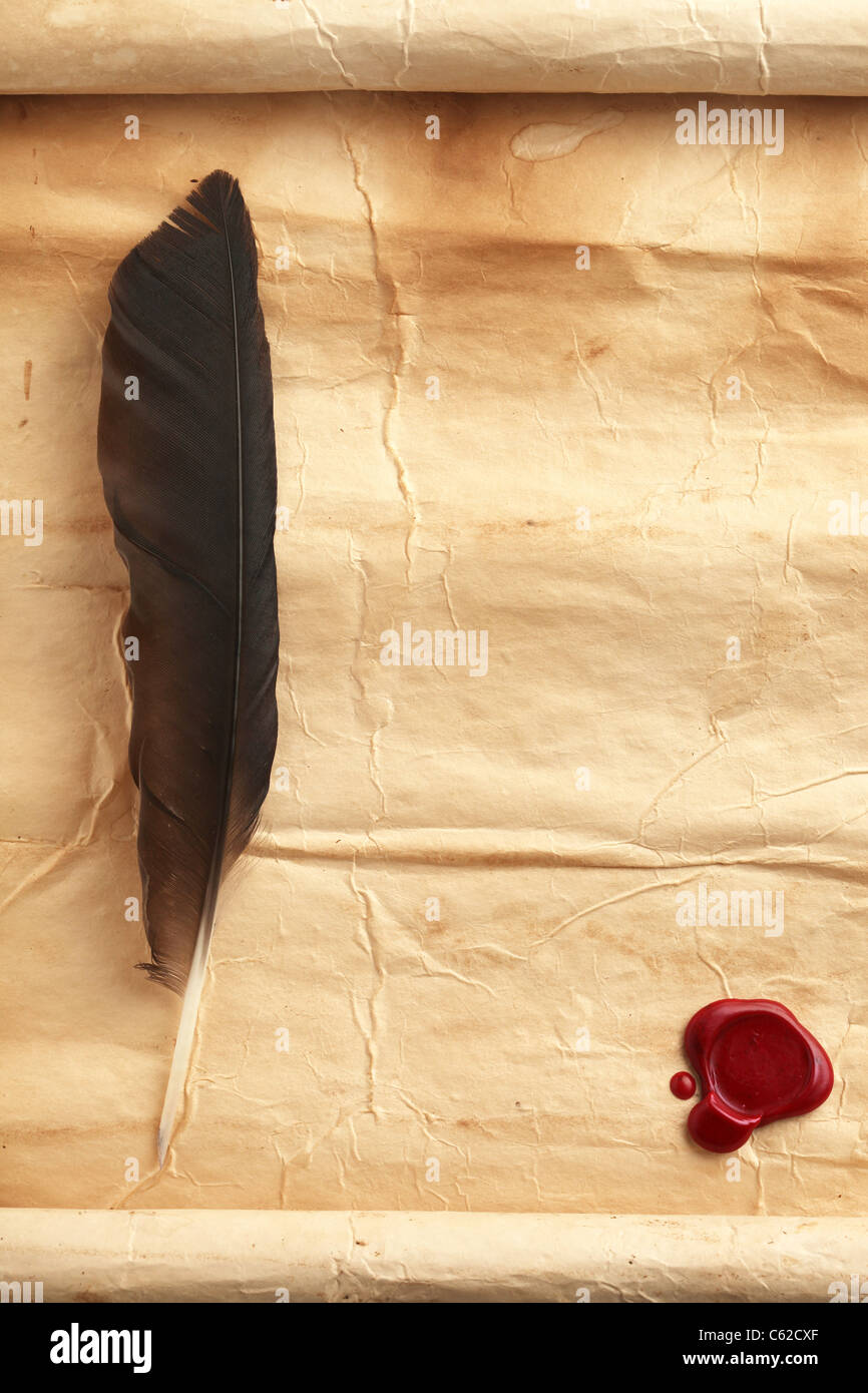 Roulement sur du papier blanc avec sceau en cire Banque D'Images