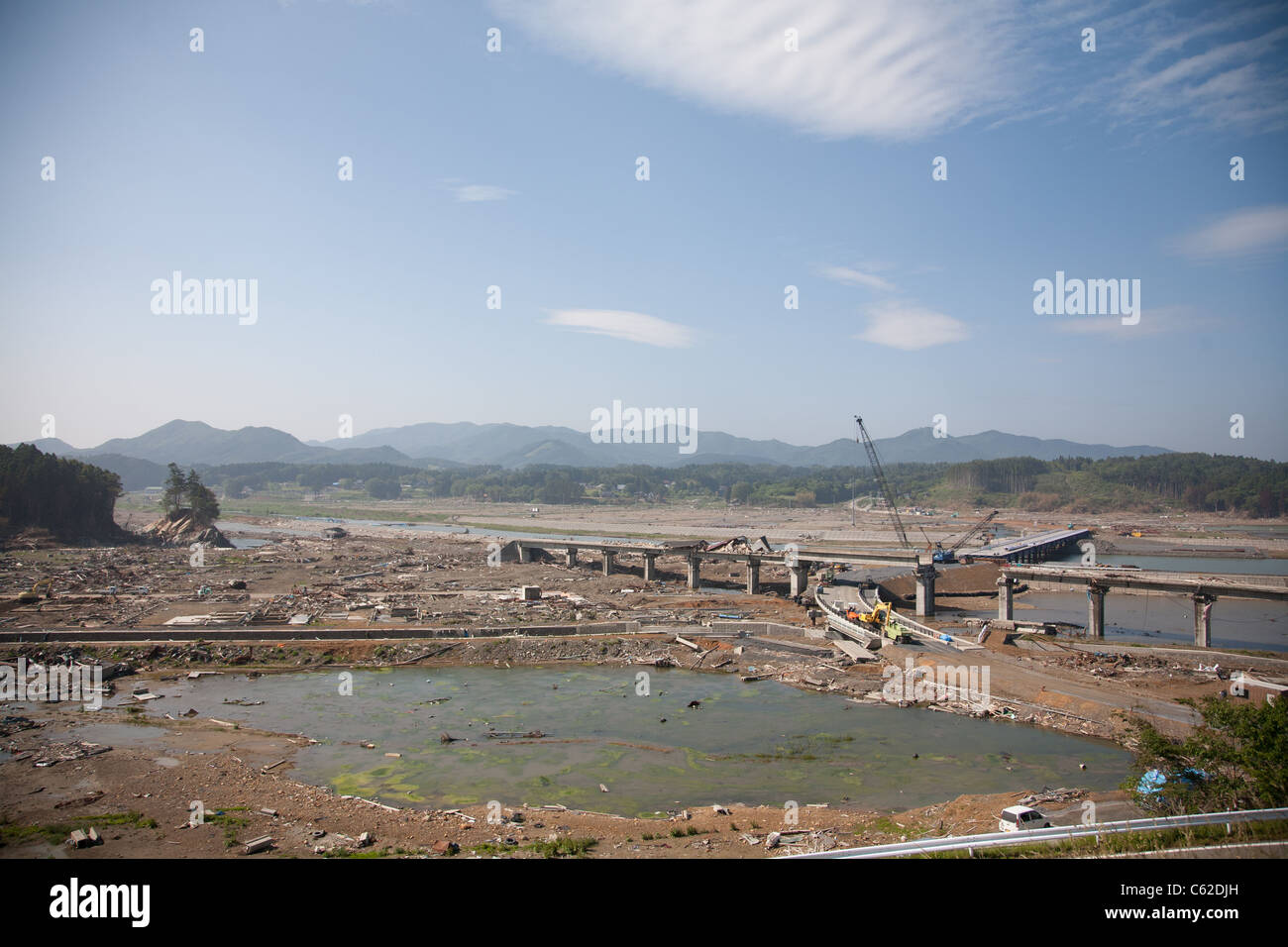 Koizumi (AKA Rikuzenkoizumi) Le Japon établit en ruines en juin 2011, détruit par le tsunami. Banque D'Images