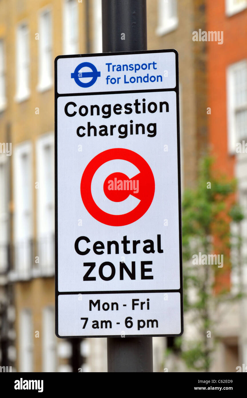 Signe de la congestion charge, Londres, Angleterre, Royaume-Uni, Congestion Charge sign Banque D'Images