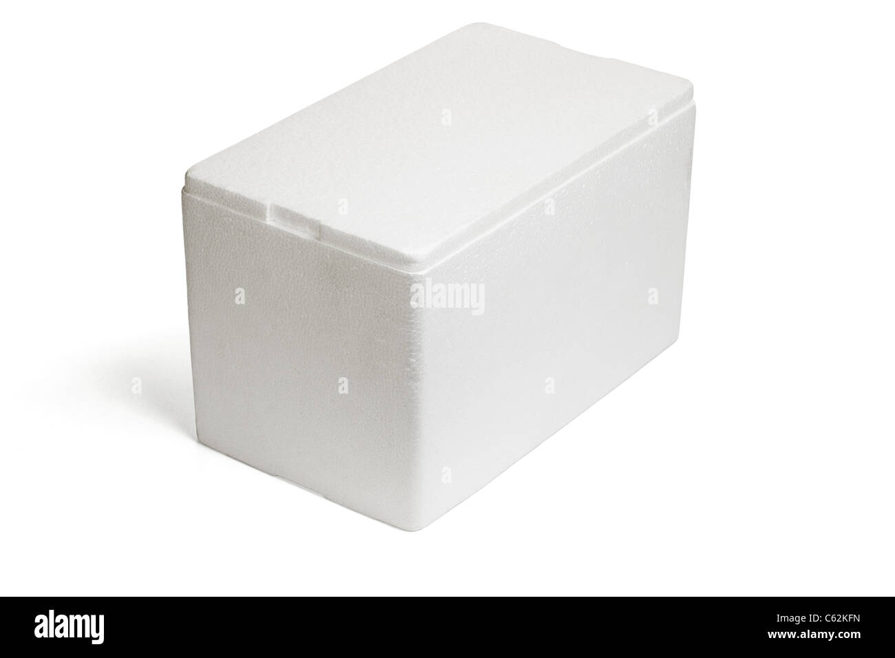 Boîte de rangement en polystyrène fermé sur fond blanc Banque D'Images