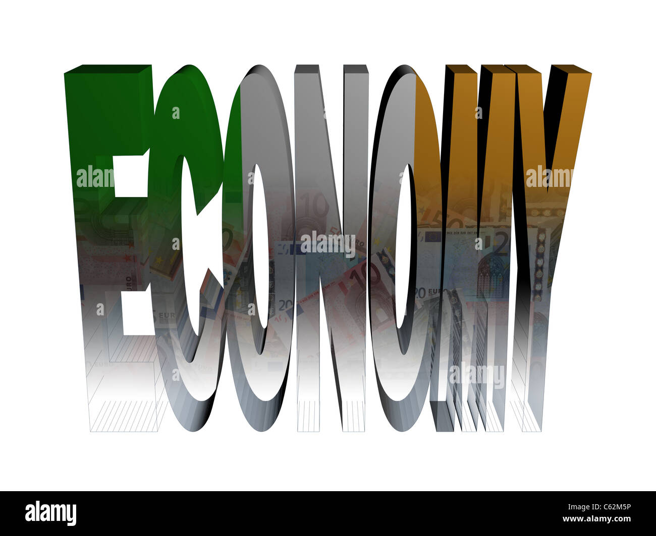 Texte de l'économie avec drapeau irlandais et euros illustration Banque D'Images