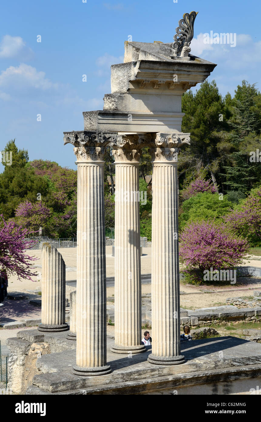 Temple romain et colonnes corinthiennes à l'ancienne ville romaine Ou ville romaine de Glanum près de Saint-Rémy-de-Provence Provence Provence France Banque D'Images