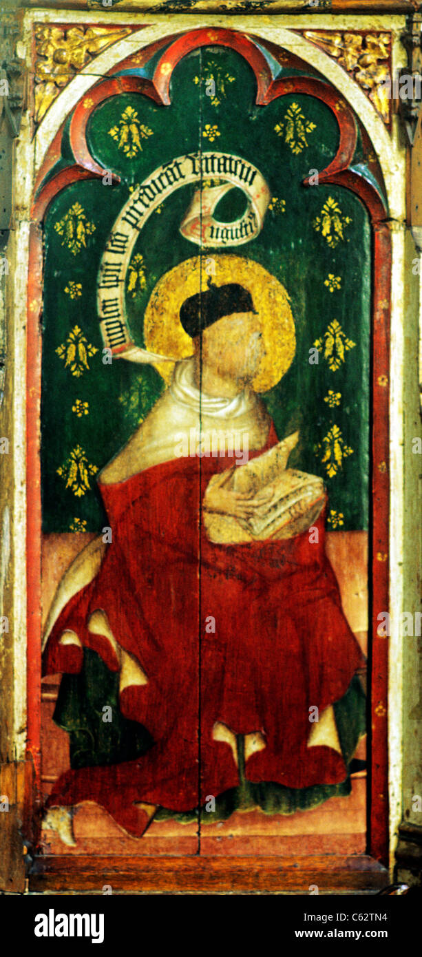 Castle Acre, Norfolk. Saint Augustin d'Hippone, chaire du 15ème siècle, un des quatre docteurs de l'Eglise Latine Évêque Banque D'Images