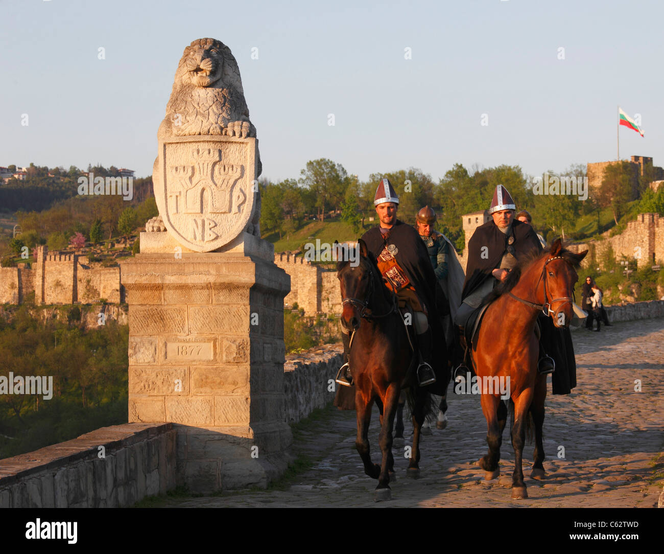 La Bulgarie, Veliko Tarnovo, forteresse Tsarevets, cavaliers, Banque D'Images
