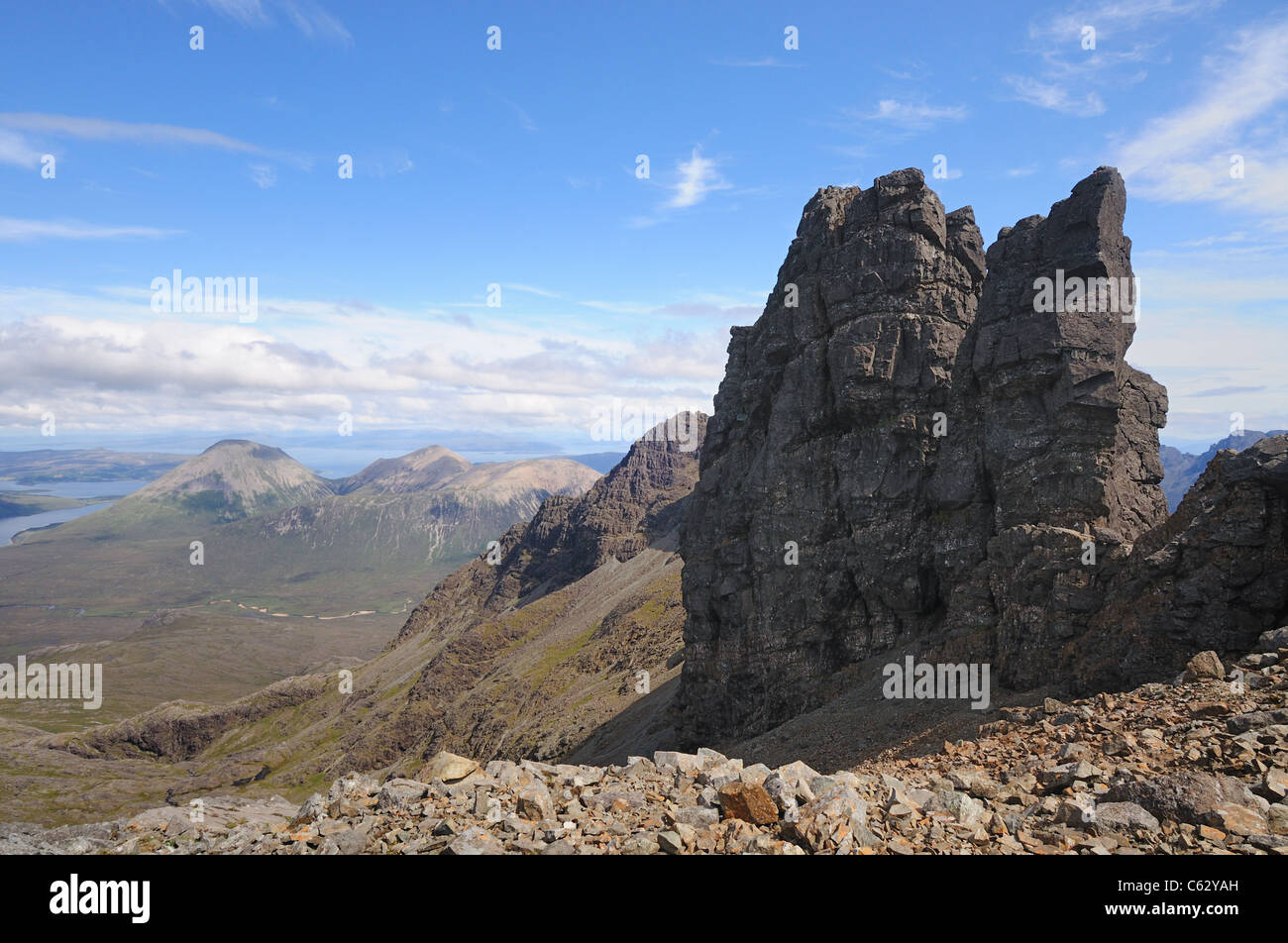 Am Basteir et la dent Basteir sur une journée ensoleillée, Black Cuillin, Isle of Skye Banque D'Images