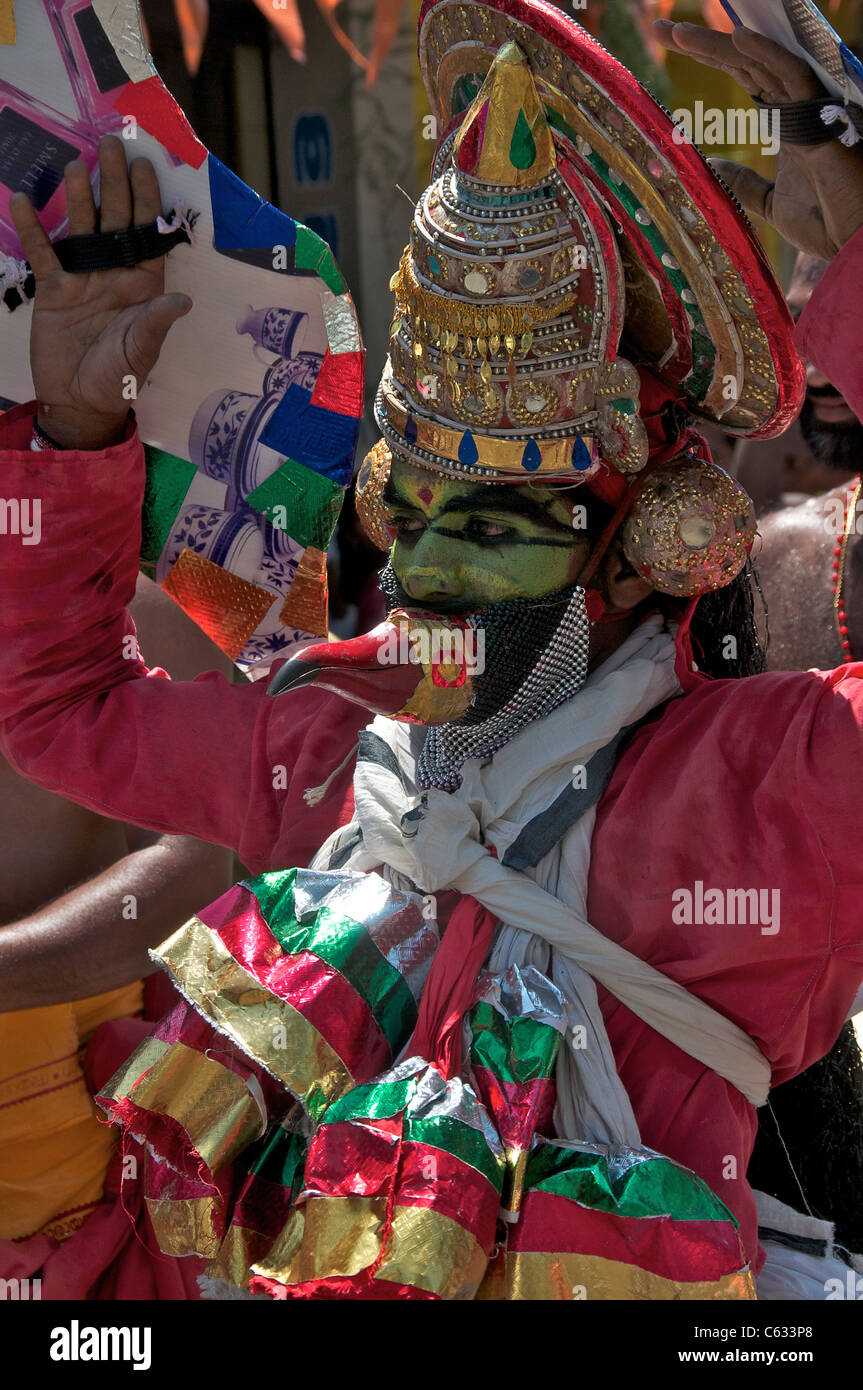 Danseuse de Kathakali Portrait Festival hindou Kanjirapally Kerala Inde du Sud Banque D'Images