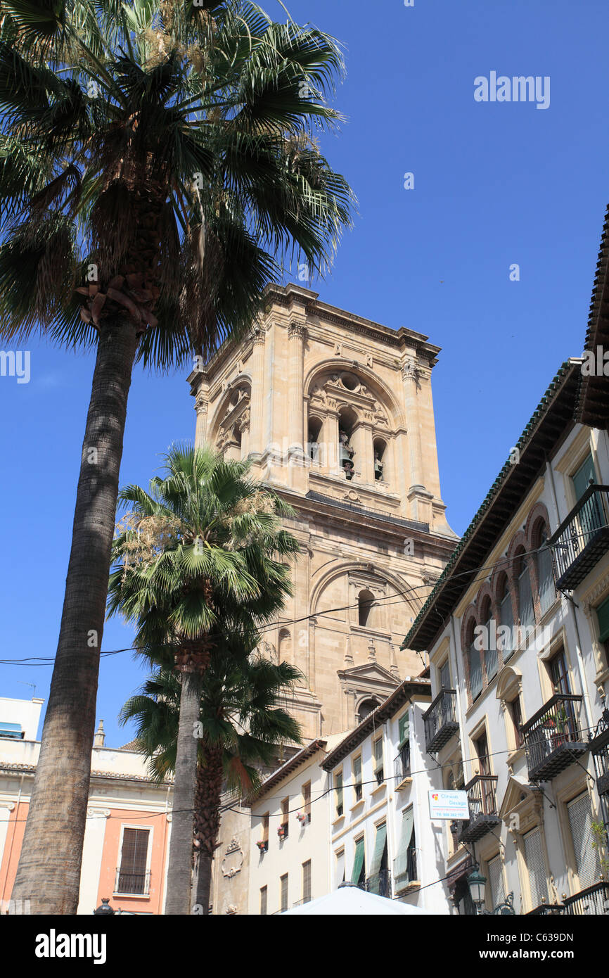 La tour de la cathédrale de Granada en Espagne Banque D'Images