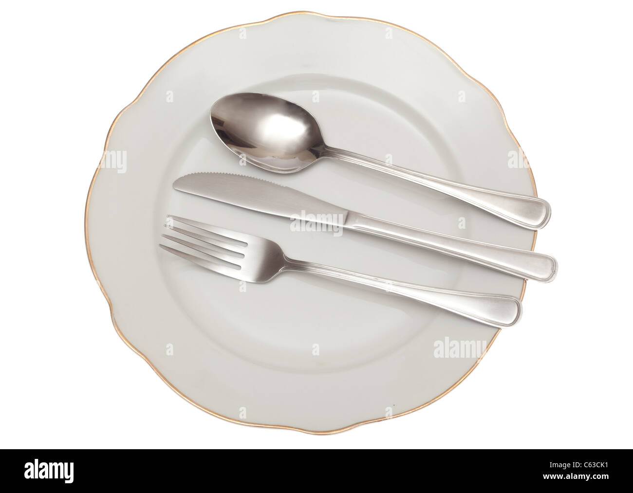 La plaque vide cuillère fourchette couteau, isolated on white Banque D'Images