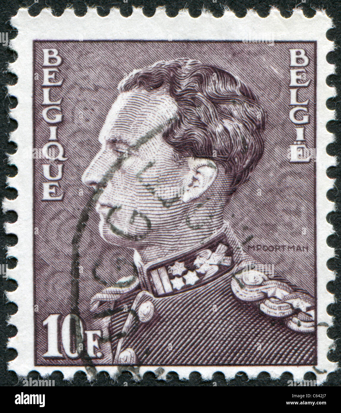 Belgique 1936 timbre imprimé en Belgique, indique Léopold III de