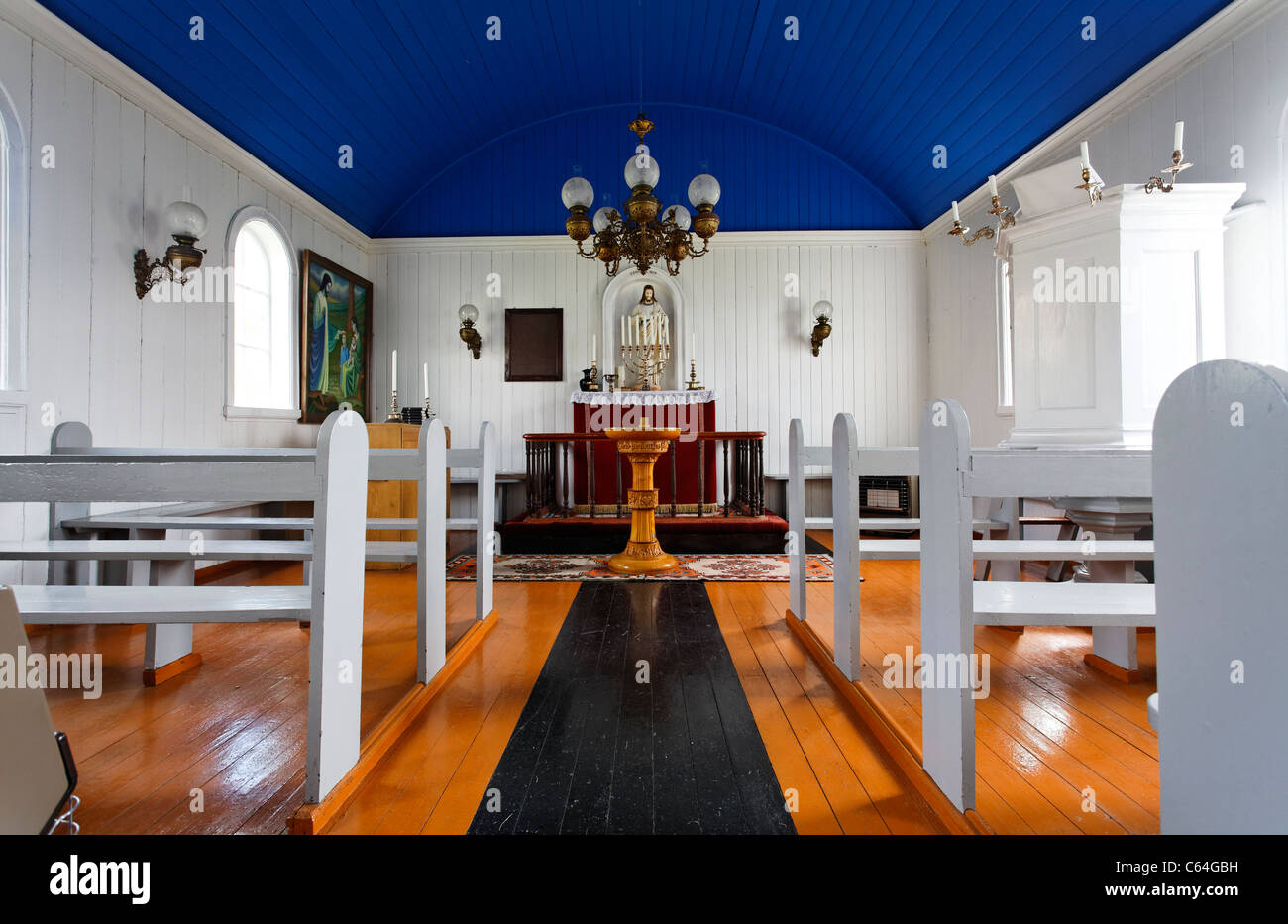 L'église en bois à Hrafnseyri, Islande, Fjords de l'Ouest Banque D'Images