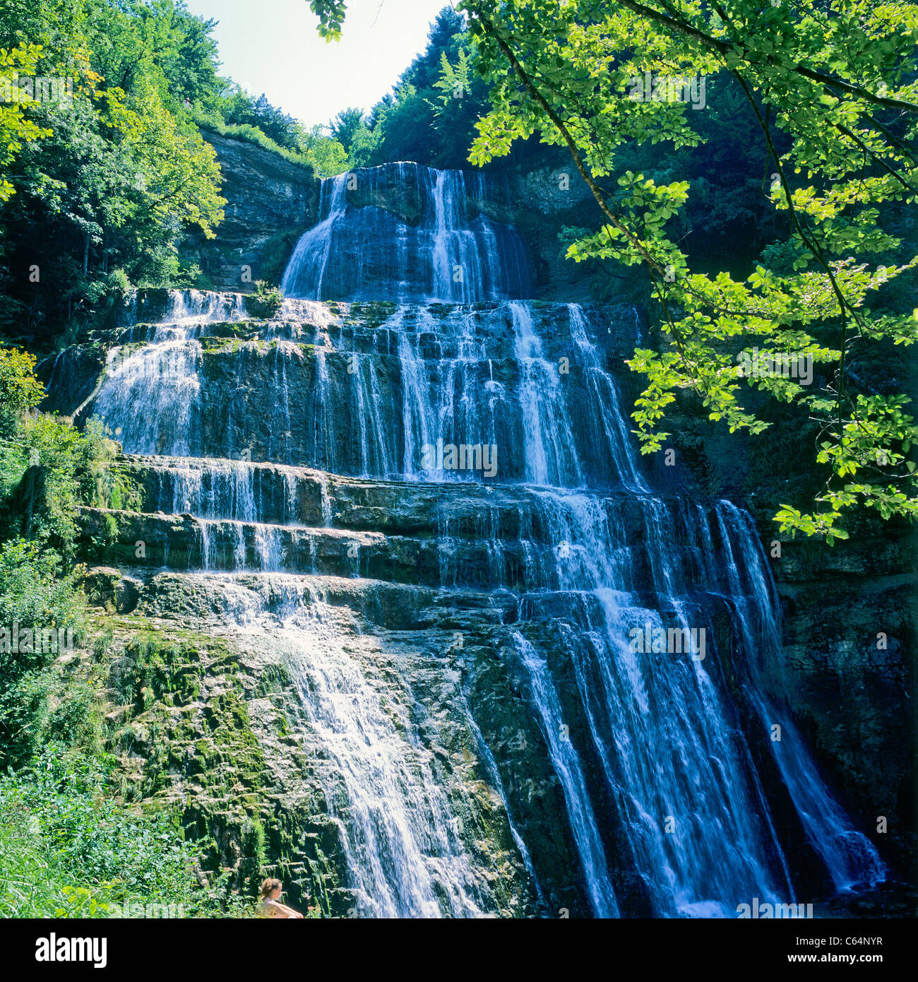 'Cascade de l'éventail' fan's chute d'eau à 'Cascades du Hérisson cascades du Hérisson', Doucier, Jura, Franche-Comté, France, Europe Banque D'Images 'Cascade de l'éventail' fan's chute d'eau à 'Cascades du Hérisson cascades du Hérisson', Doucier, Jura, Franche-Comté, France, Europe Banque D'Images