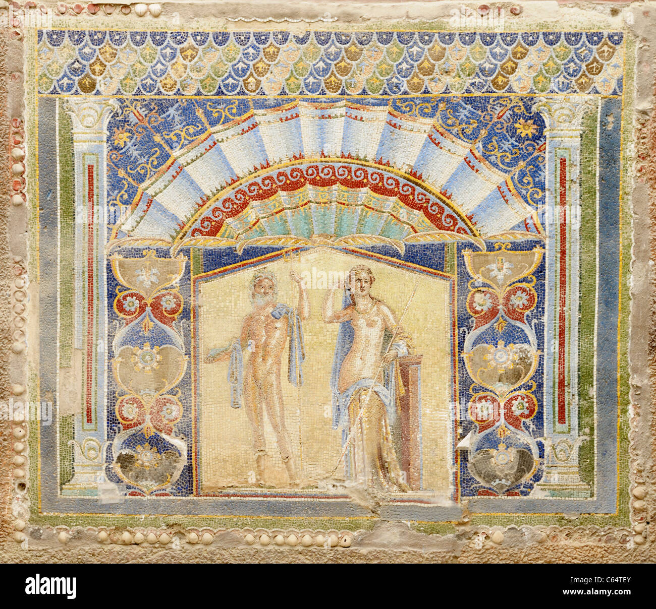 Mosaïque de Neptune et Amphitrite , Maison de la mosaïque de Neptune, d'Herculanum Banque D'Images