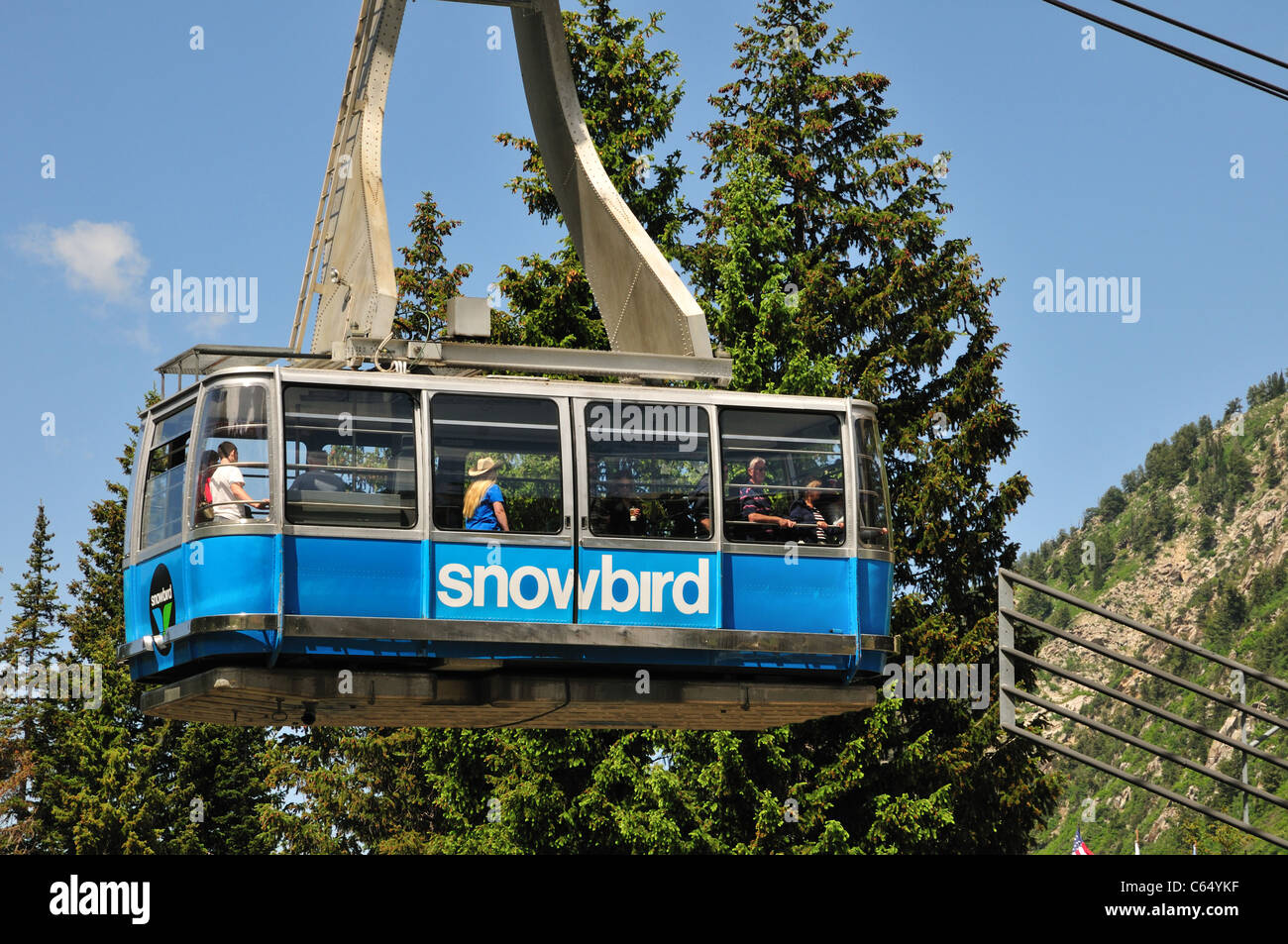 L'Aerial Tram à Snowbird conduit les visiteurs de la page de Hidden Peak dans les montagnes Wasatch Banque D'Images