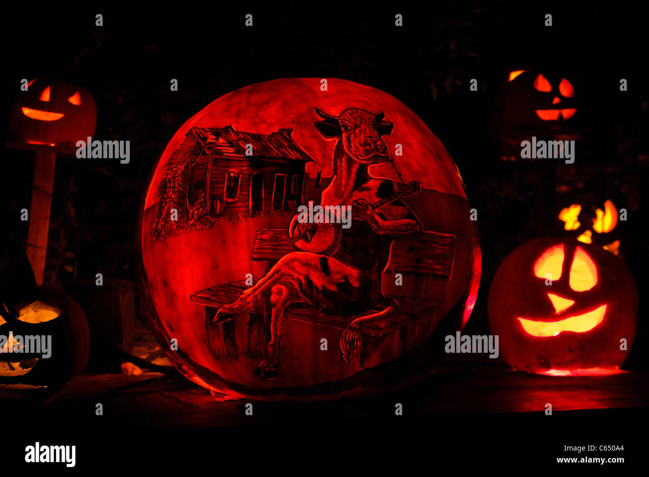 Partie de la jack-o'lantern affiche lors de l'Assemblée Jack-O'Lantern spectaculaire à la Roger Williams Park Zoo à Providence, RI. Banque D'Images