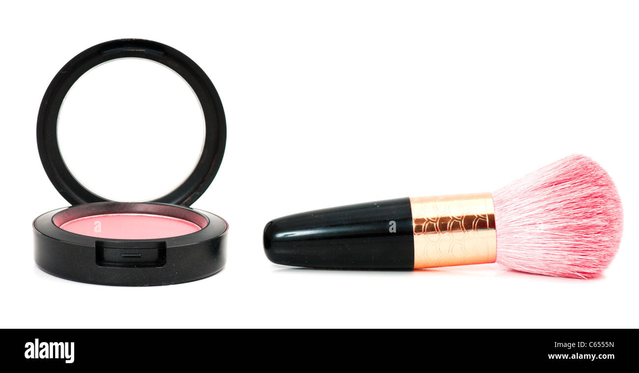 Rouge isolé avec pinceau de maquillage Banque D'Images