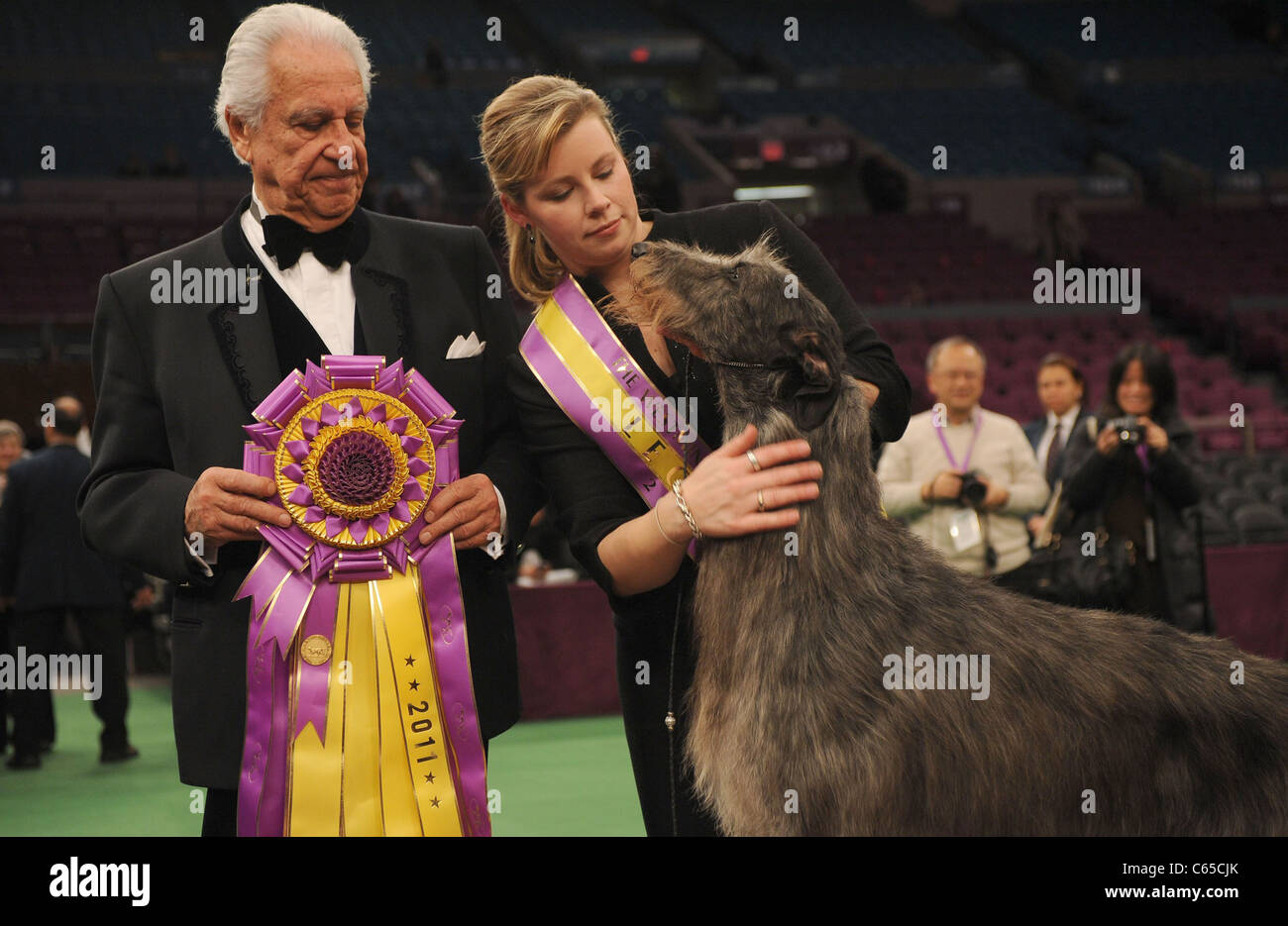 Paolo San Francesco, Angela Lloyd, l'Hickory Deerhound écossais à l'intérieur pour Best in Show gagnant au 135e Westminster Kennel Club Dog Banque D'Images