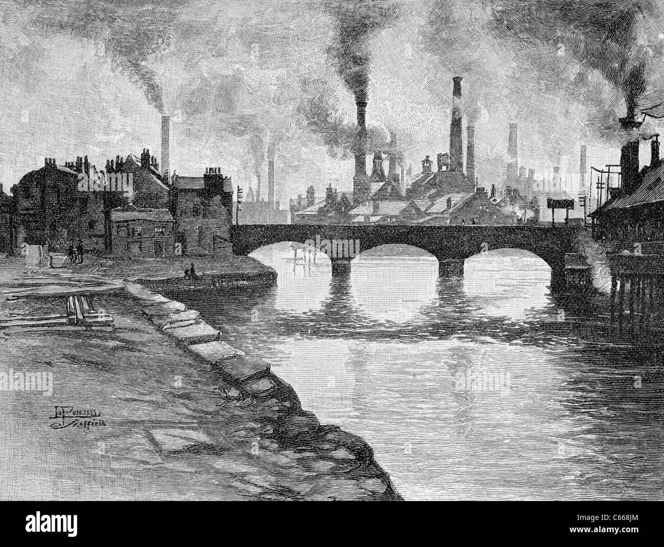 Sheffield sur la journée est assez claire. Illustration dans un magazine américain imprimé en 1884. Banque D'Images
