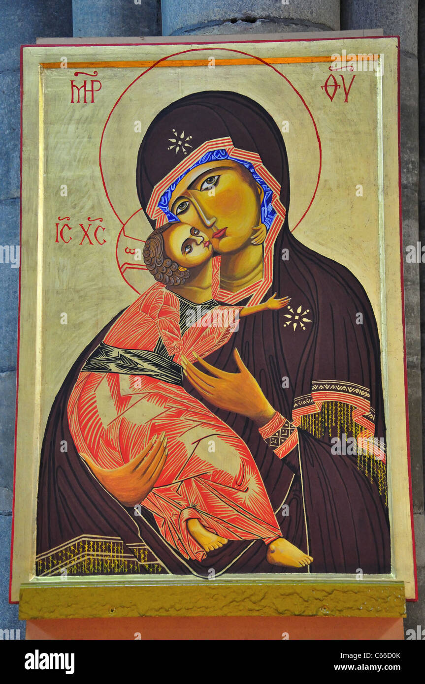 Vierge à l'enfant icône, Cathédrale d'Exeter, Exeter, Devon, Angleterre, Royaume-Uni Banque D'Images
