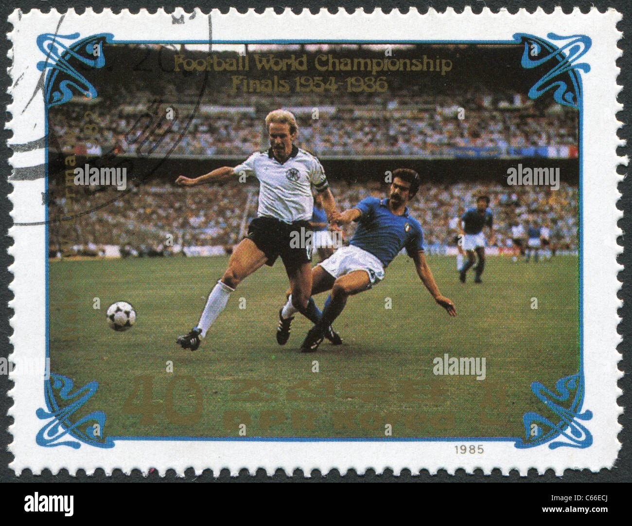 La CORÉE DU NORD 1985 timbre imprimé en Corée du Nord, montre la Coupe du Monde 1982, Italie