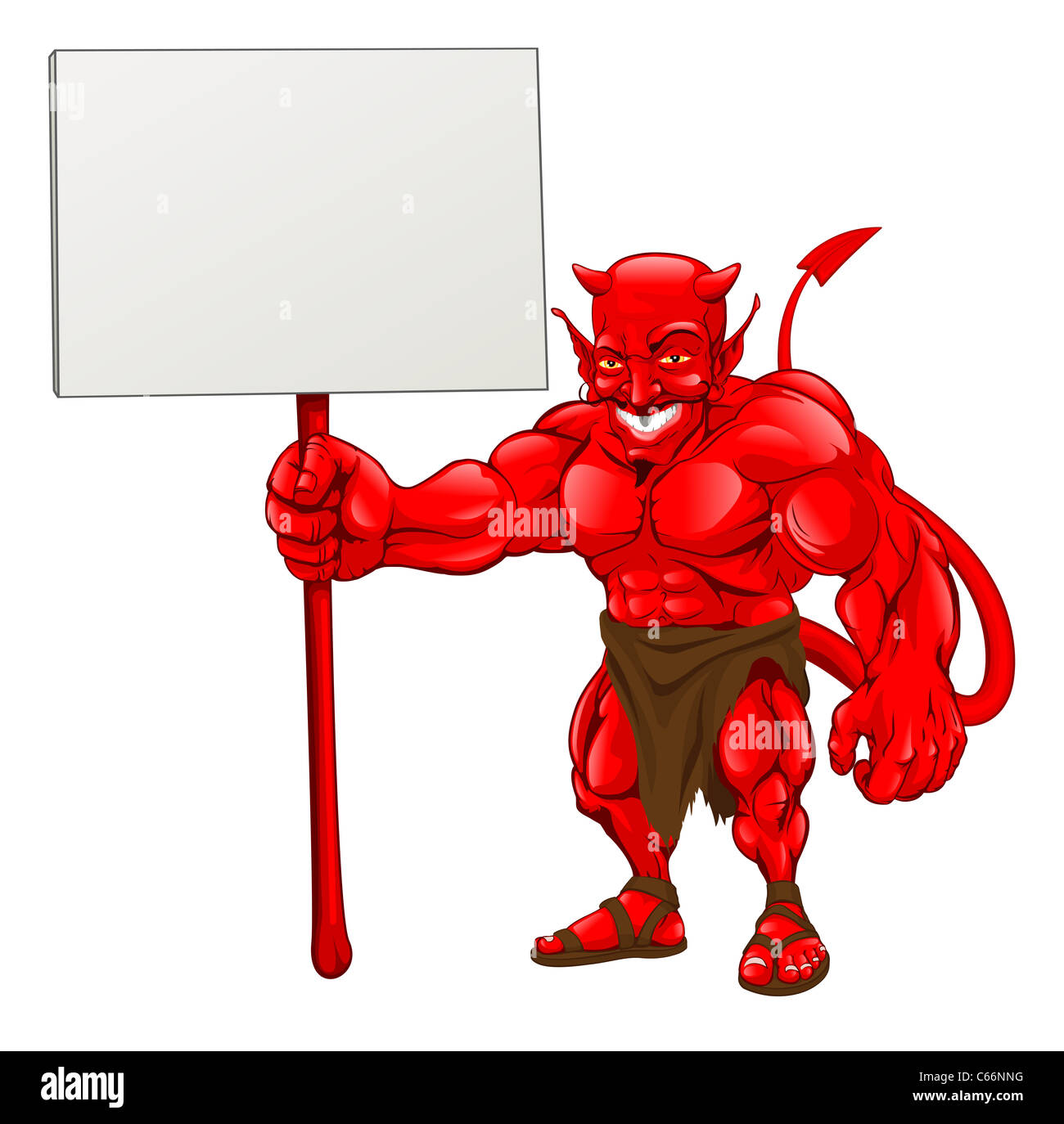 Un diable personnage permanent signe avec illustration Banque D'Images