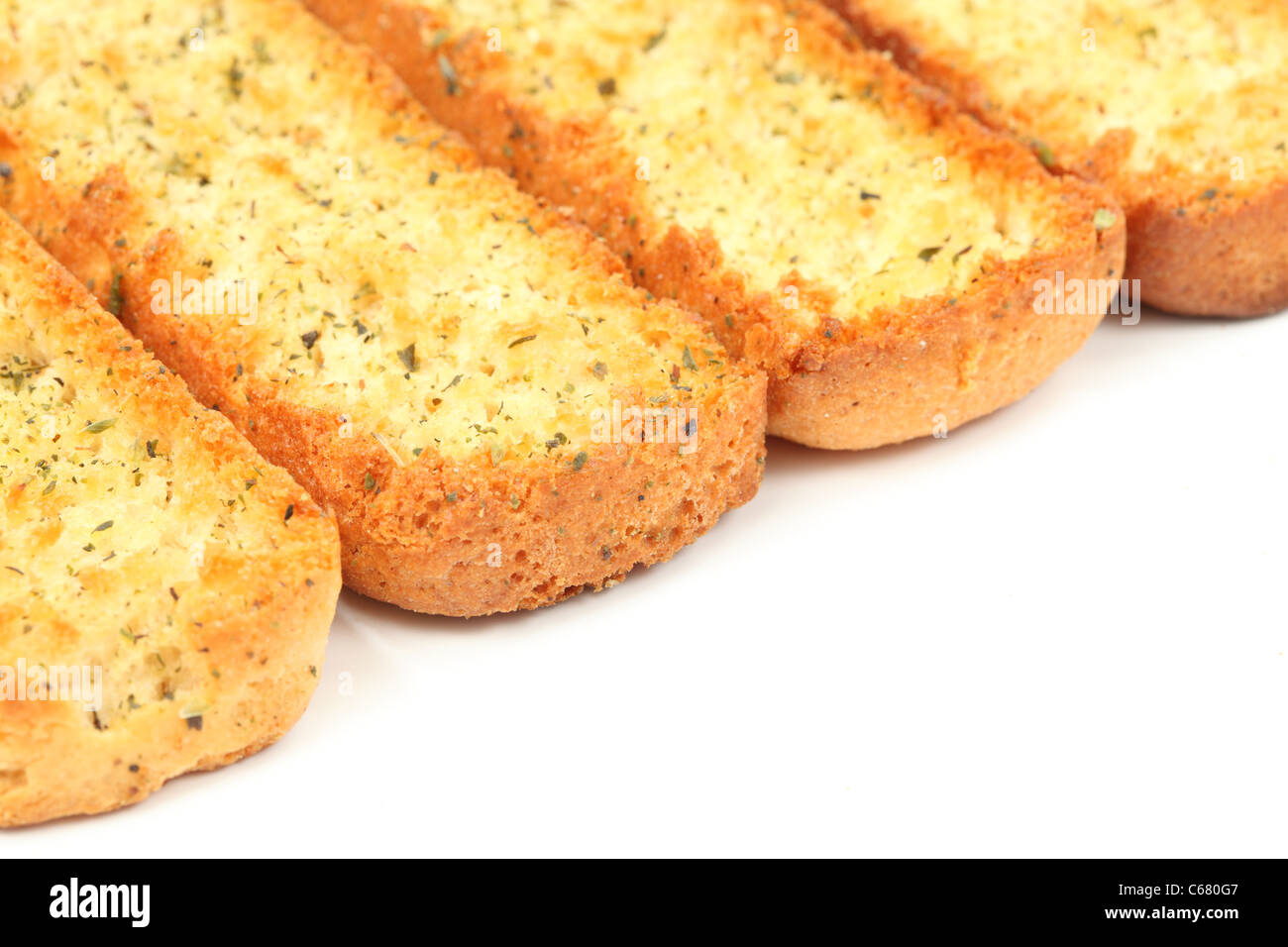 Pain bruschetta italienne isolated over white background Banque D'Images