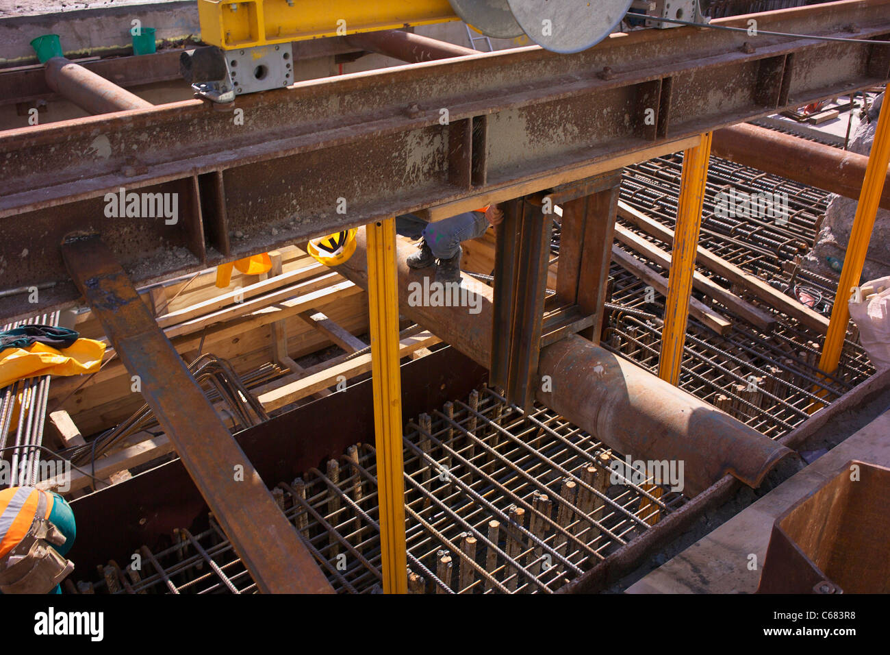 Construction de ligne Nord/Sud metro à Amsterdam Banque D'Images