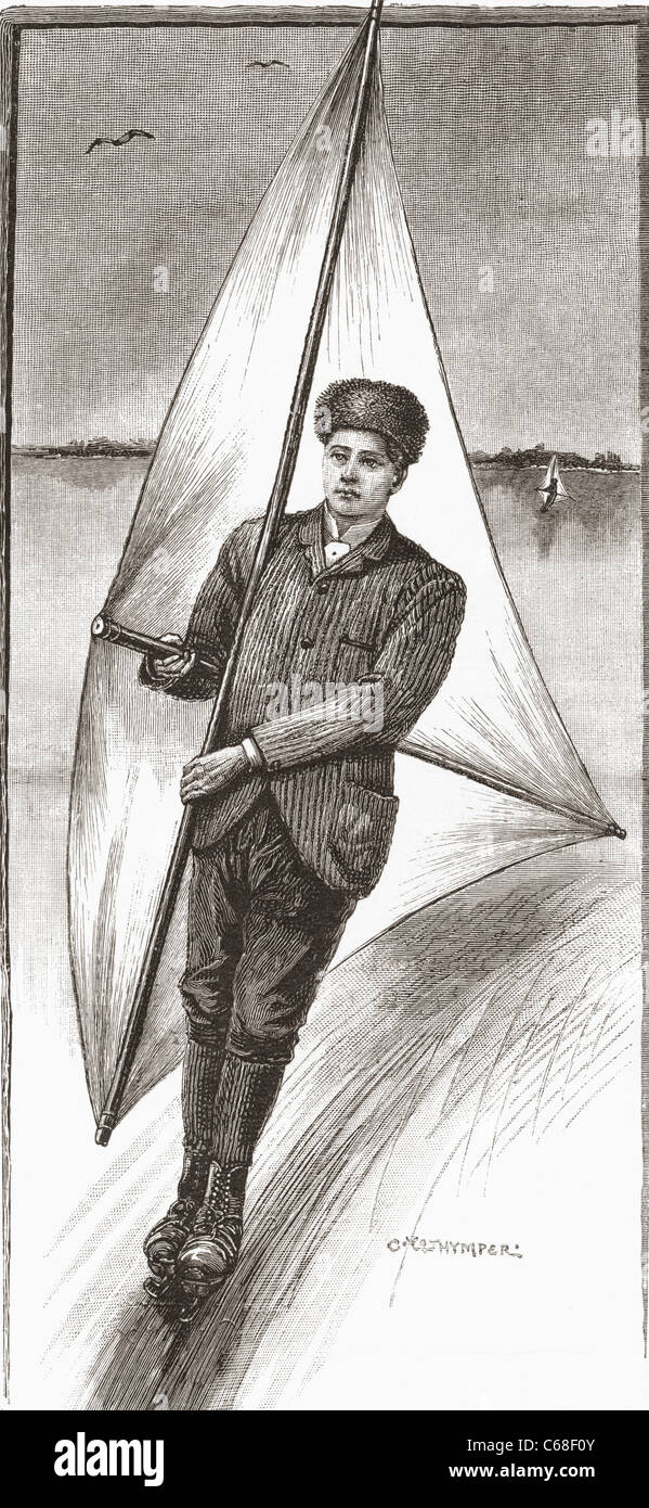 Patinage avec le vent à Slikkerveer, Guildford, Hollande méridionale, Pays-Bas au 19e siècle. Banque D'Images