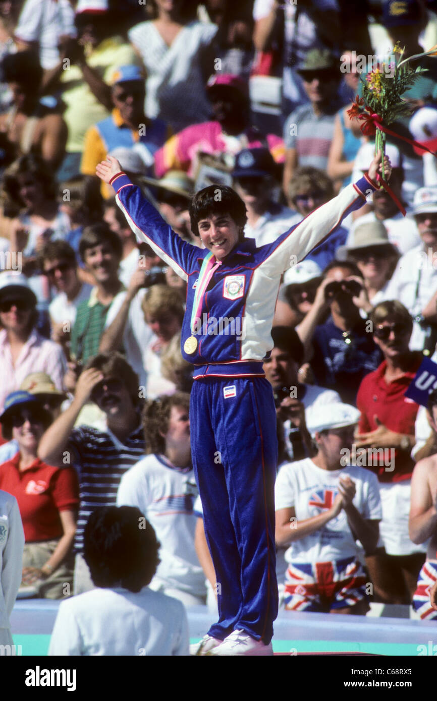 Joan Benoit (USA) de Marathon, l'or aux Jeux Olympiques d'été 1984 Banque D'Images