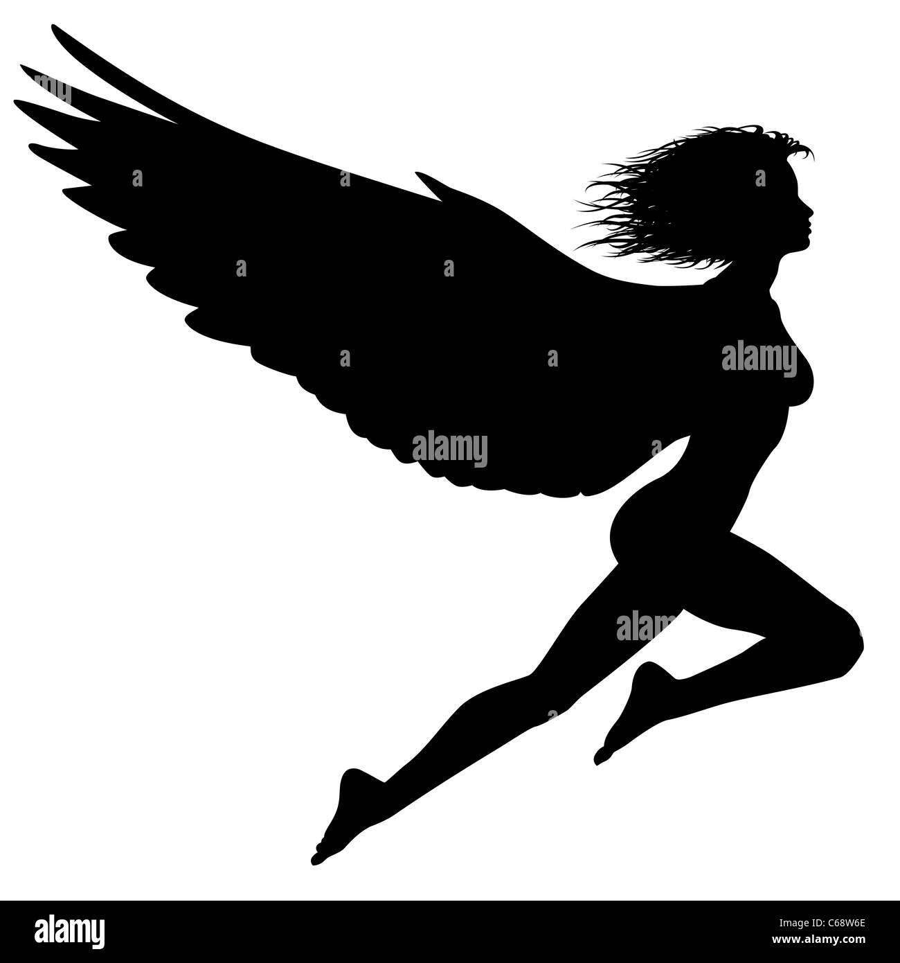 L'Illustre silhouette d'une femme avec des ailes battant Banque D'Images