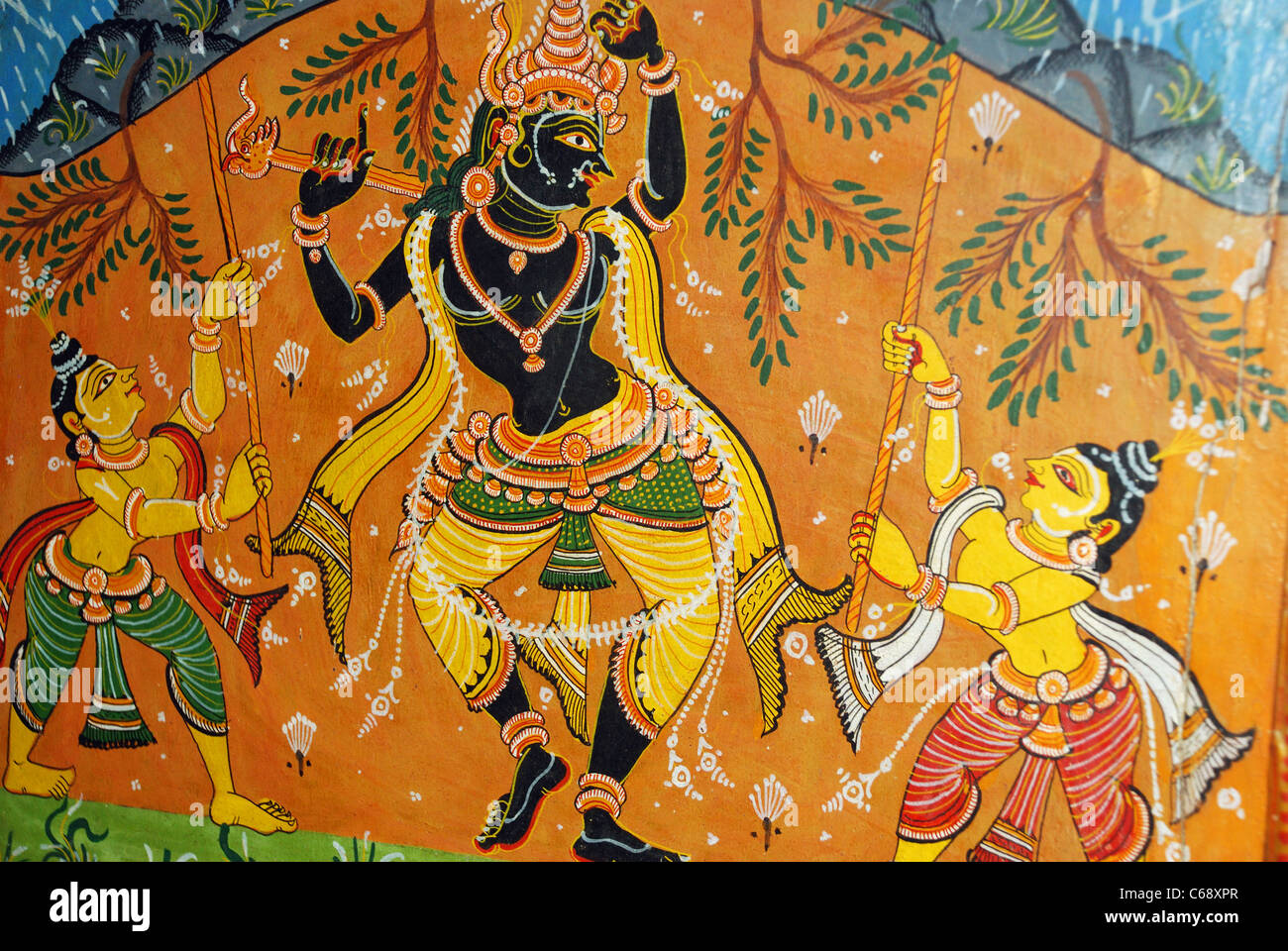 Peinture Pattachitra du Seigneur Krishna un traditionnel à base de tissu, faites défiler la peinture basée dans l'Est de l'Etat indien de l'Odisha Banque D'Images