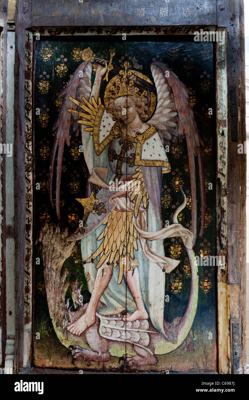 Église St Helens Ranworth Jubé médiéval peintures, UK Banque D'Images