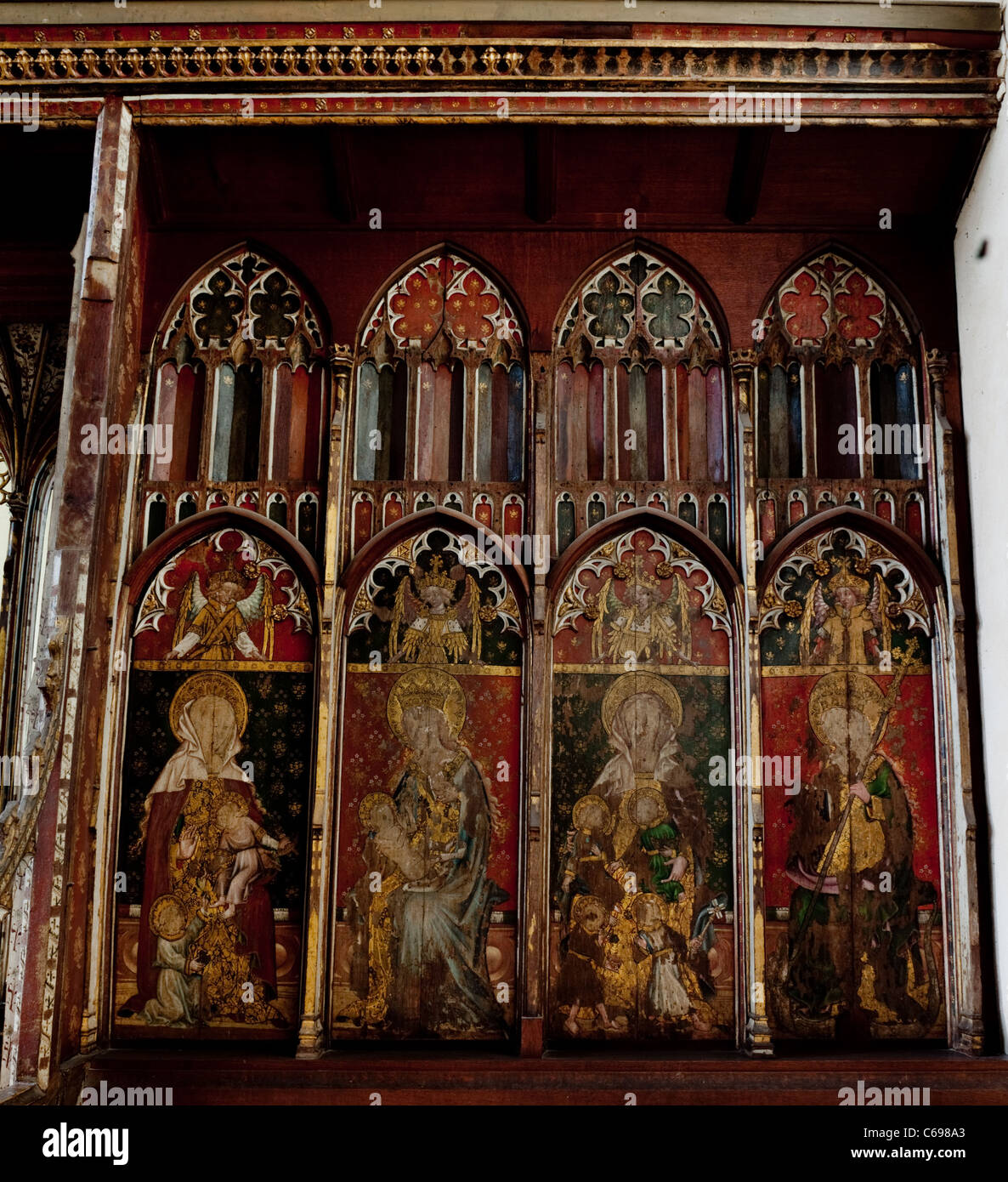 Église St Helens Ranworth Jubé médiéval peintures, UK Banque D'Images