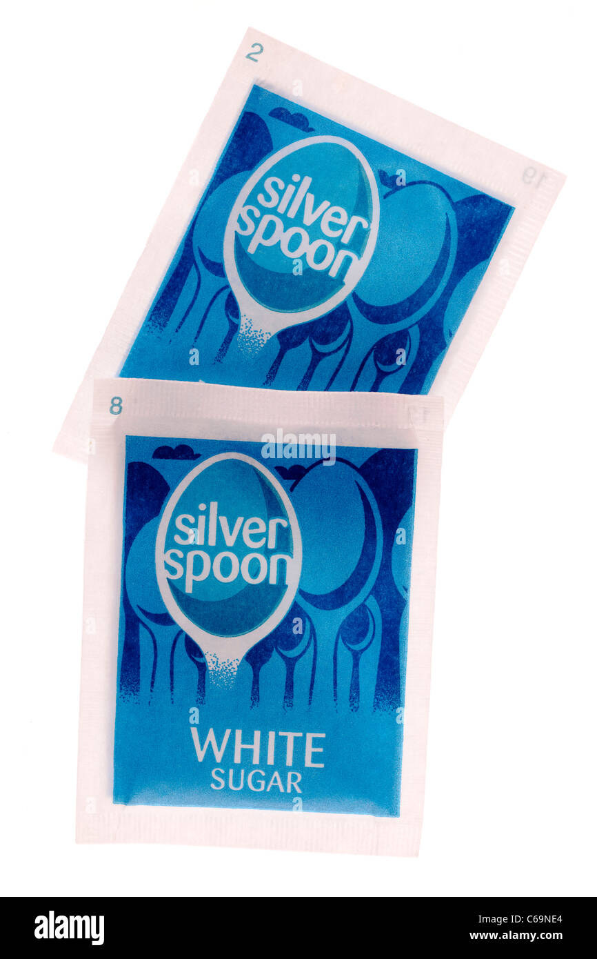 Deux sachets de sucre blanc cristallisé Silver Spoon Banque D'Images