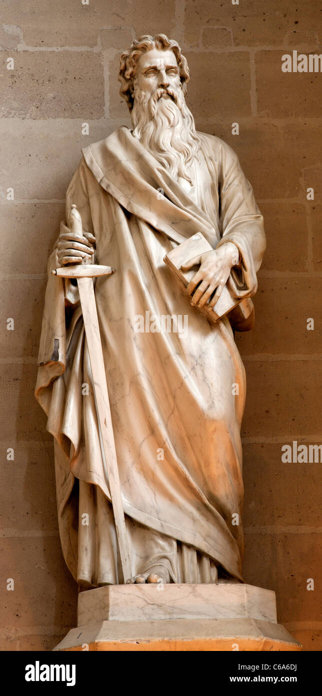 Paris - statue de l'apôtre Paul Germain-l'Auxerrois, église gothique Banque D'Images