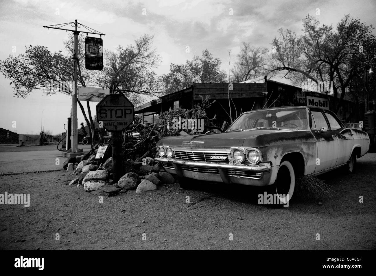 Vieille station d'essence/museum de micocoulier, sur la route 66. Endroit magnifique, l'impression de voyager dans le temps ! Banque D'Images