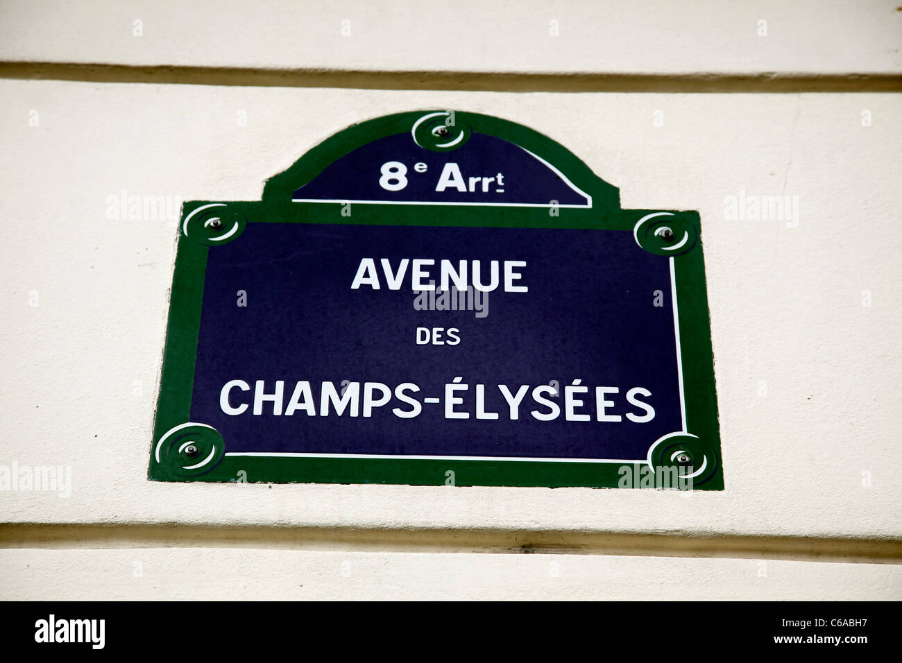 Plaque de rue des Champs Elysées à Paris, France Banque D'Images